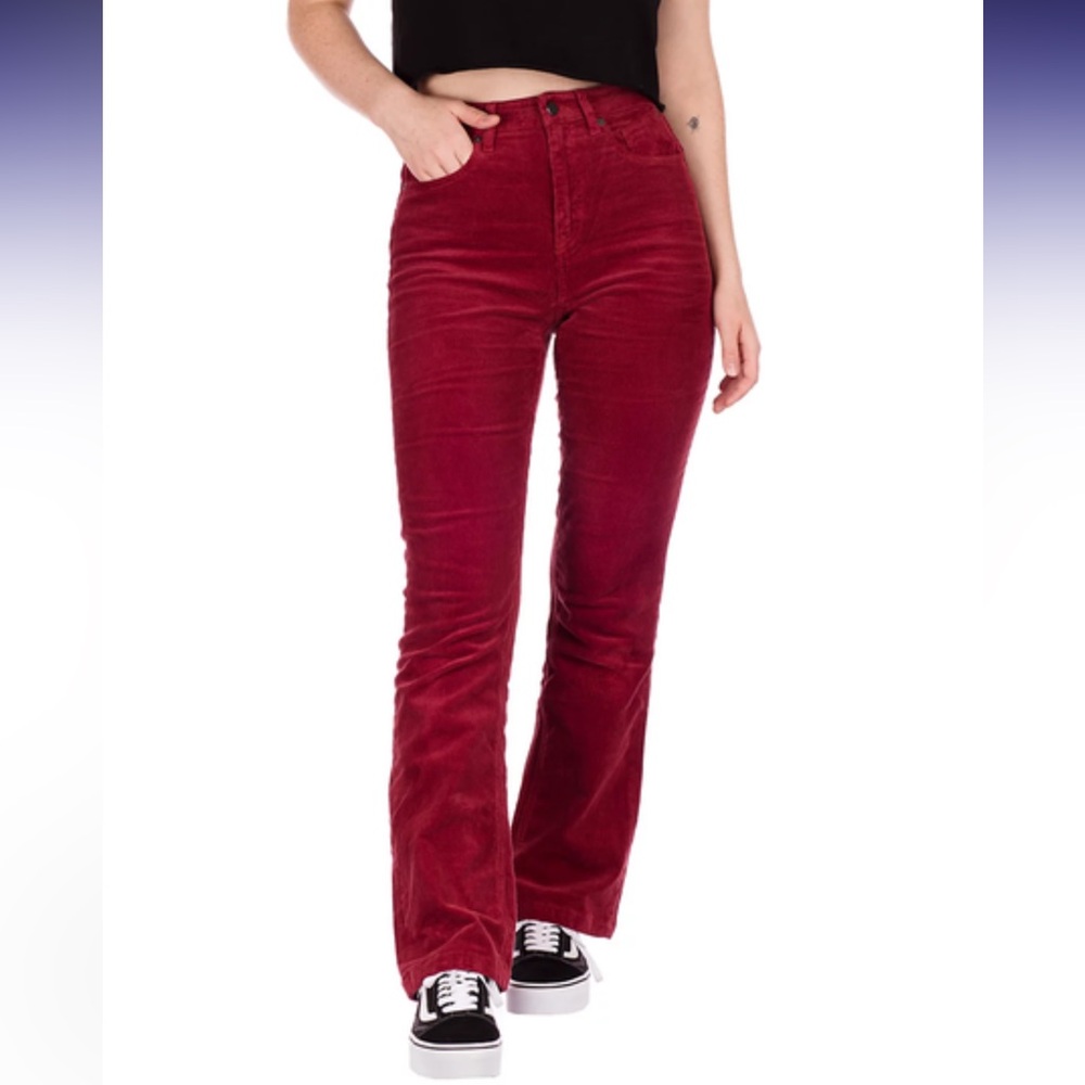 VOLCOM Women’s 25 Rust Crimson Corduroy Stoned Bootleg Boot Cut Pants in EUC